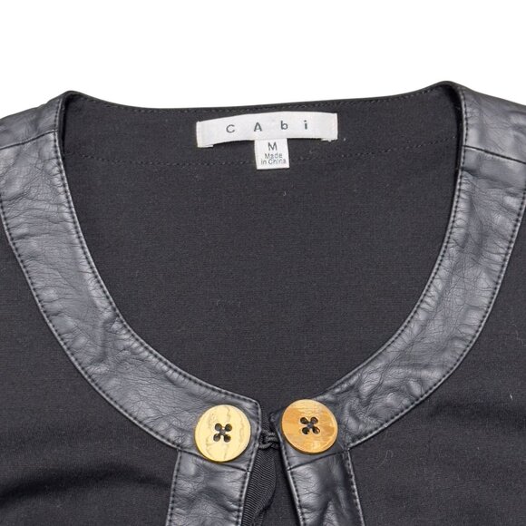 Cabi Black Button-Up Cardigan Jacket With Faux Leather Trim & Gold Buttons - Picture 4 of 8